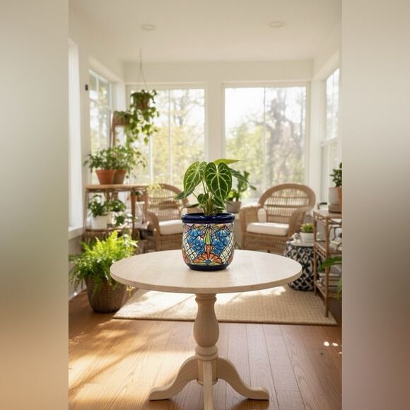 Vibrant Talavera Planter with Drainage Hole | Hand-Painted Mexican Ceramic Pot - Picture 2 of 13